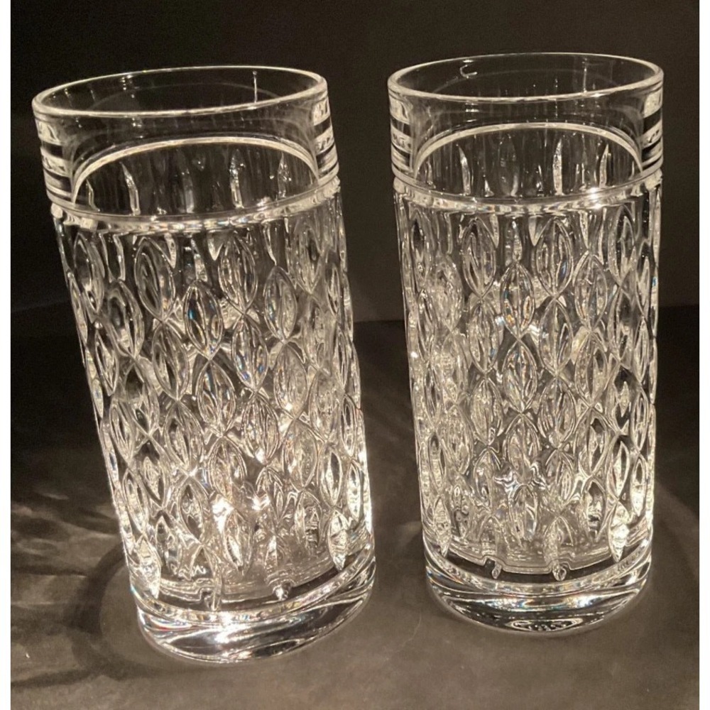 Two (2) RALPH LAUREN ASTON HIGHBALL GLASSES, Cut Lead Crystal, 14oz, GERMANY